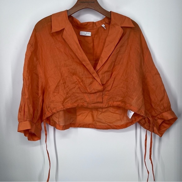Sandro Orange Evana Side Tie Gathered Hem Crop Top - Picture 2 of 9